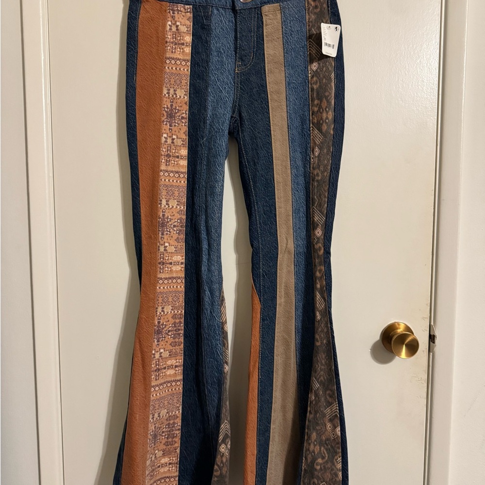 Free People Multicolor Patchwork Flare Jeans